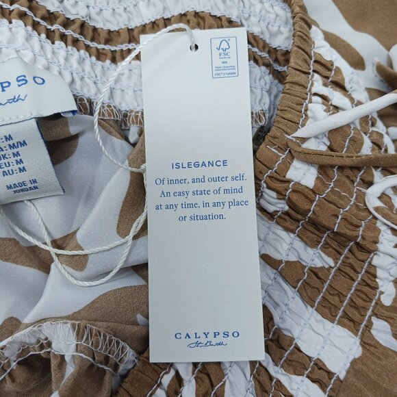 Calypso St. Barth Tiered Maxi Skirt Brown White Floral Elastic Waist Size Medium - Picture 7 of 11